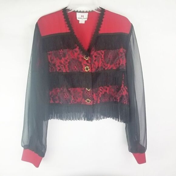 Cute Black and Red Top/Jacket with Fringe. SIZE M - Picture 1 of 11